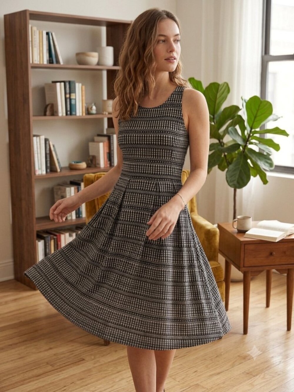 Banana Republic Black and White Geometric Midi Dress
